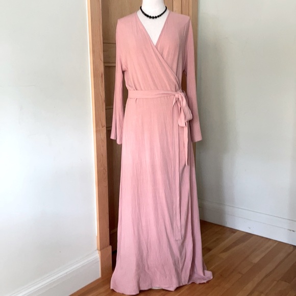 π¬π§ NWT House Of Lancry Blush Pink Long Wrap Linen Dress, Size L - Picture 2 of 16